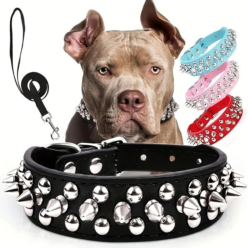 Bullet Rivet Large Dog Adjustable Thick PU Leather Pet Collar