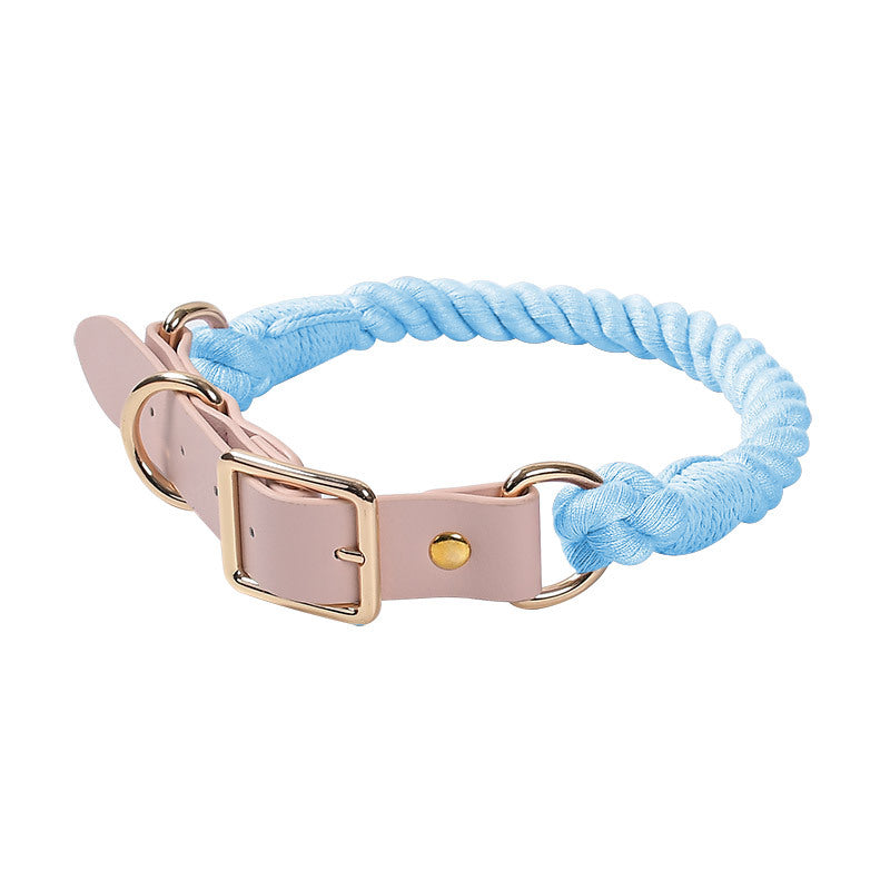 Hand Woven Colored Cotton Rope Large Dog Collar Anti-Pull Leash Set