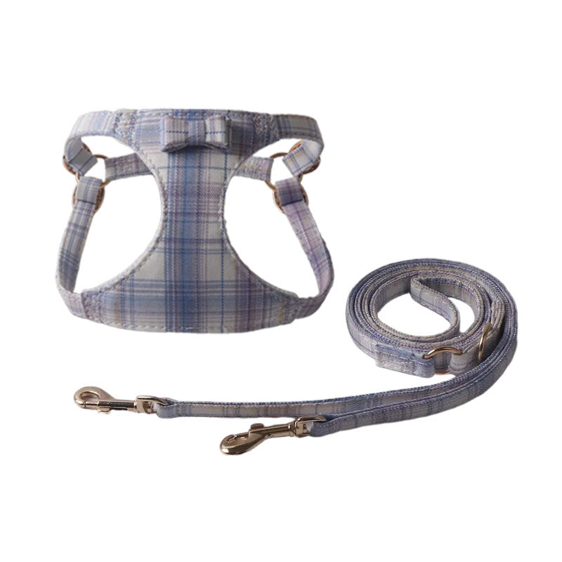 Breathable Mesh Plaid Fabric Pet Dog No Choking Harness Leash Set