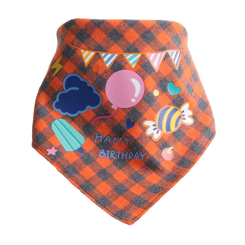 Plaid Pattern Birthday Double Side Triangle Towel Saliva Pet Bib