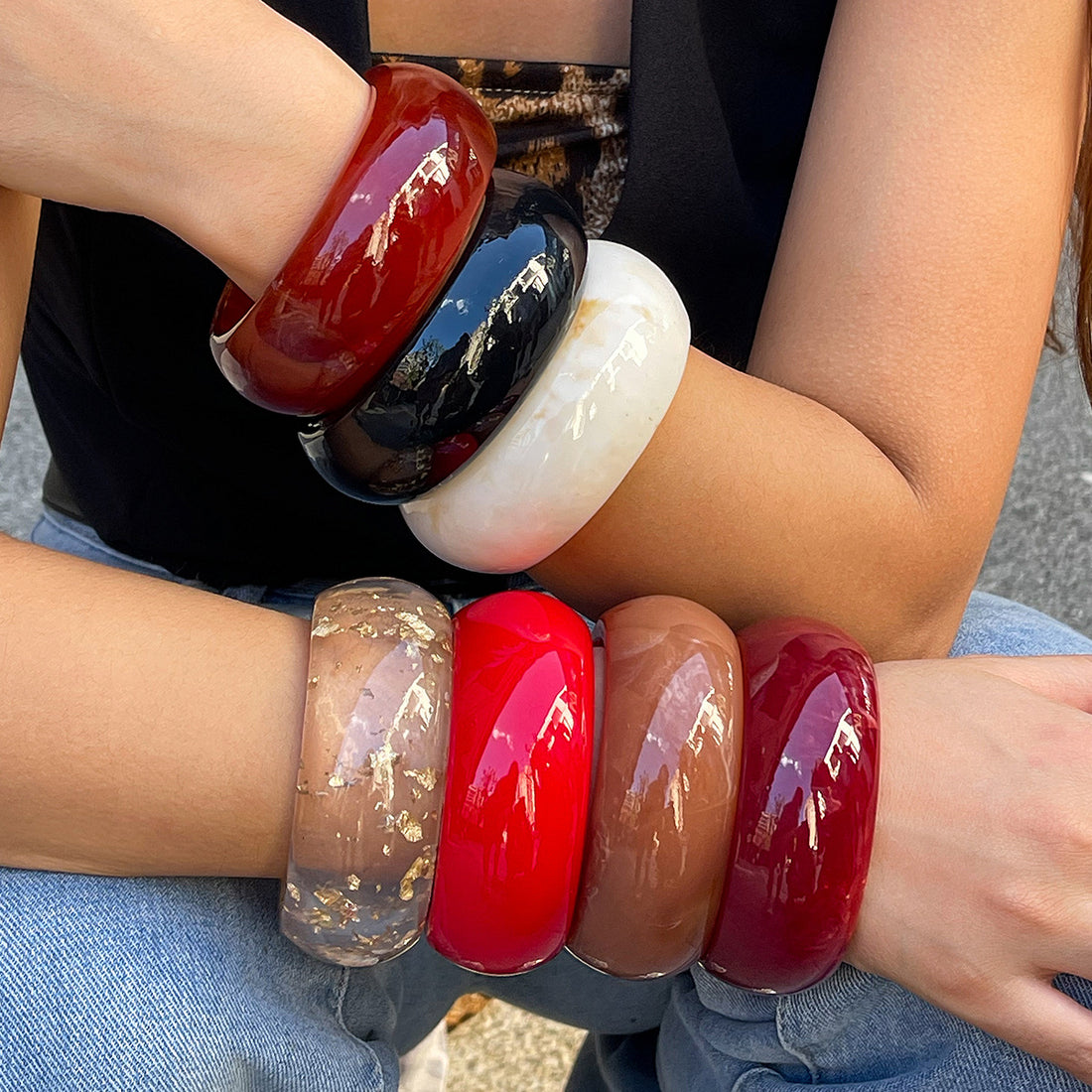 Translucent Glossy Acrylic Thick Round Bangle Bracelet Jewelry