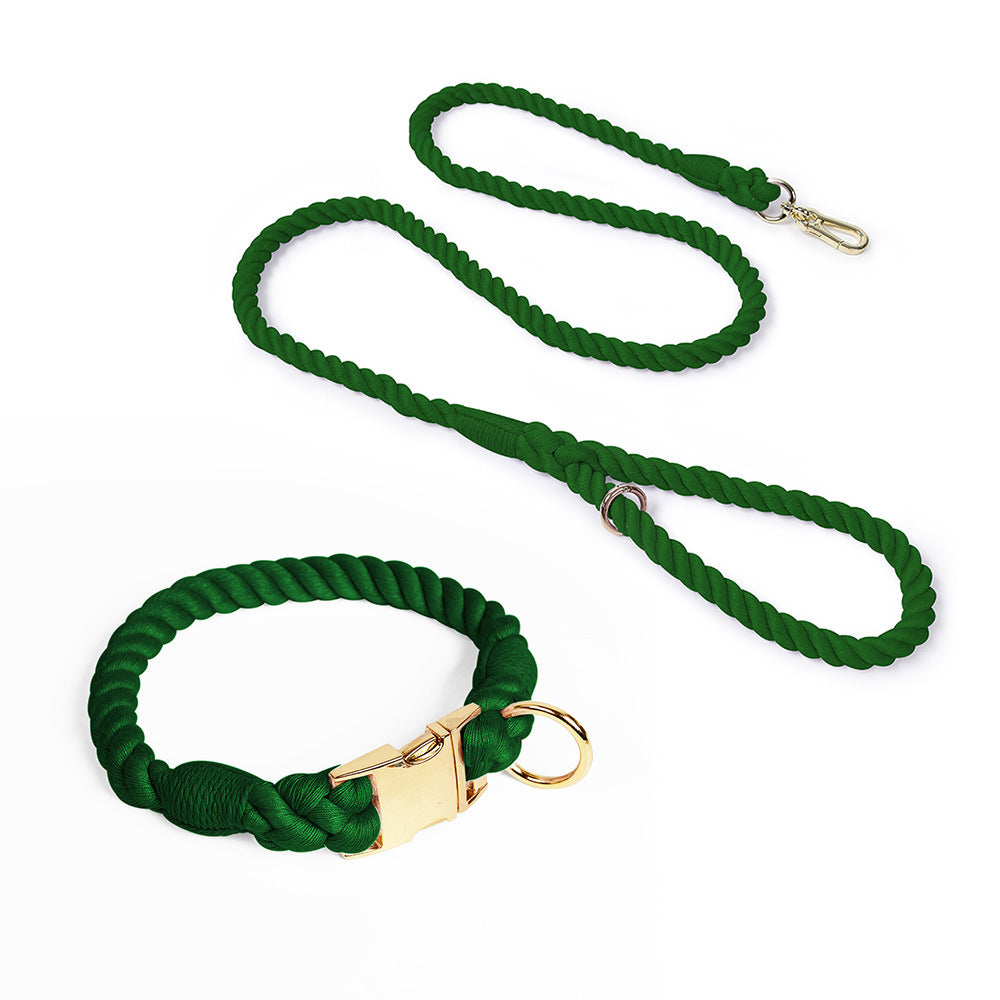 Hand-woven Cotton Nautical Knot Collar Dog Anti-Pull Leash Set