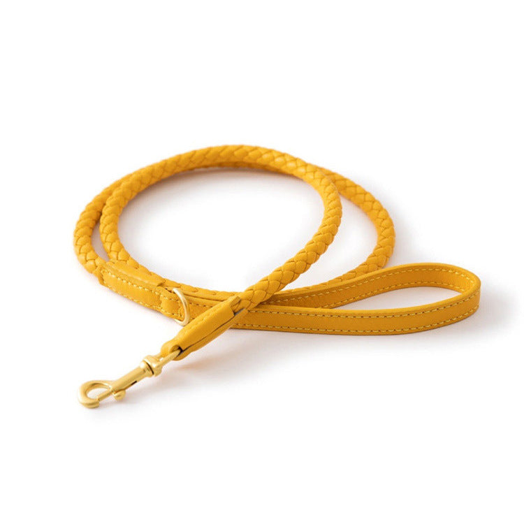 Soft Woven Leather Gold Metal Dog Anti-Pull Leash Pet Collar Set