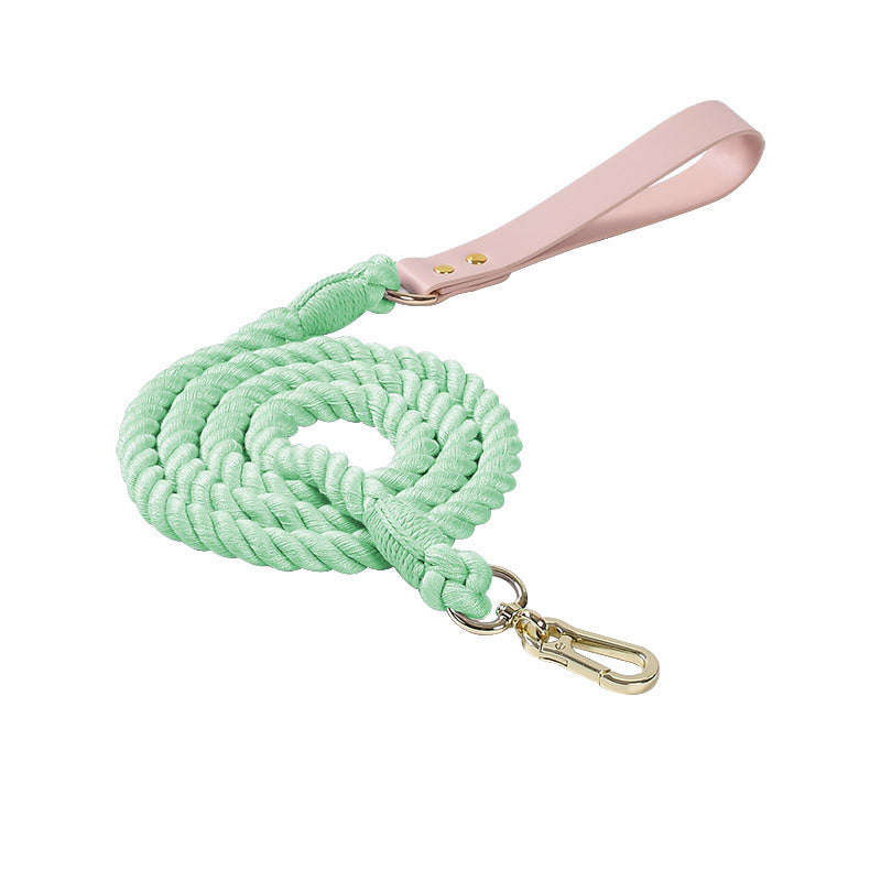 Hand Woven Colored Cotton Rope Large Dog Collar Anti-Pull Leash Set