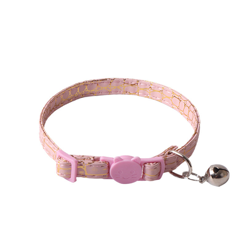 Hot Stamping Gold Soft PU Leather Bow Pet Cat Collar with Bell