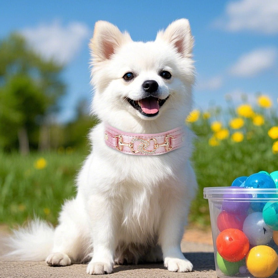 Inlaid Rhinestones Highlight PU Leather Adjustable Pet Dog Collar