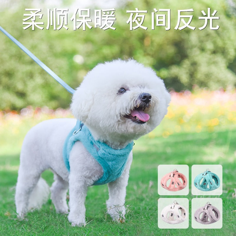 Warm Comfortable Velvet Adjustable Pet Dog Harness Leash Set