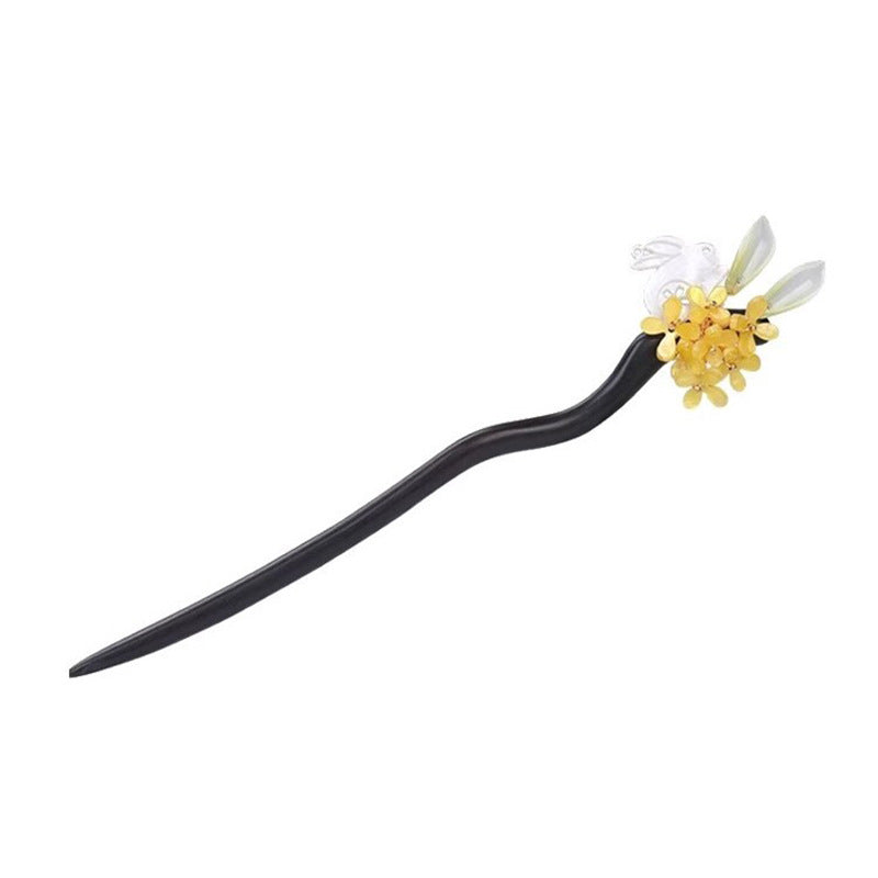 Acrylic Osmanthus Jade Rabbit Wooden Hairpin Hair Accessories Wholesale