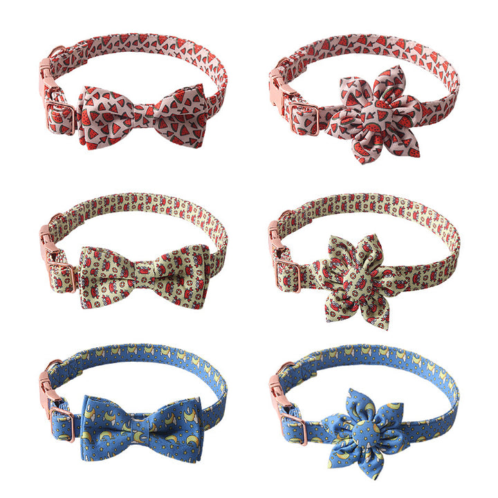 Summer Coconut Tree Sunflower Bow Gold Buckle Pet Dog Cat Collar