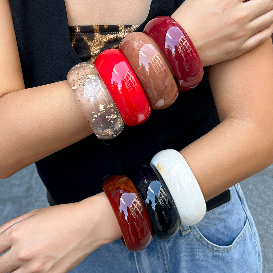 Translucent Glossy Acrylic Thick Round Bangle Bracelet Jewelry