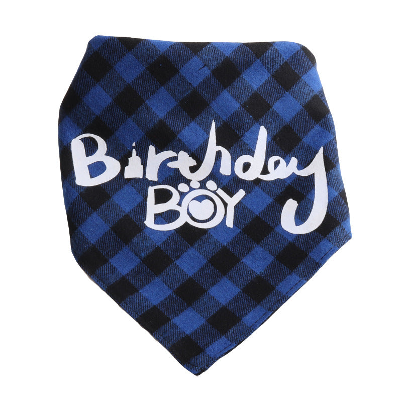 Plaid Pattern Birthday Double Side Triangle Towel Saliva Pet Bib