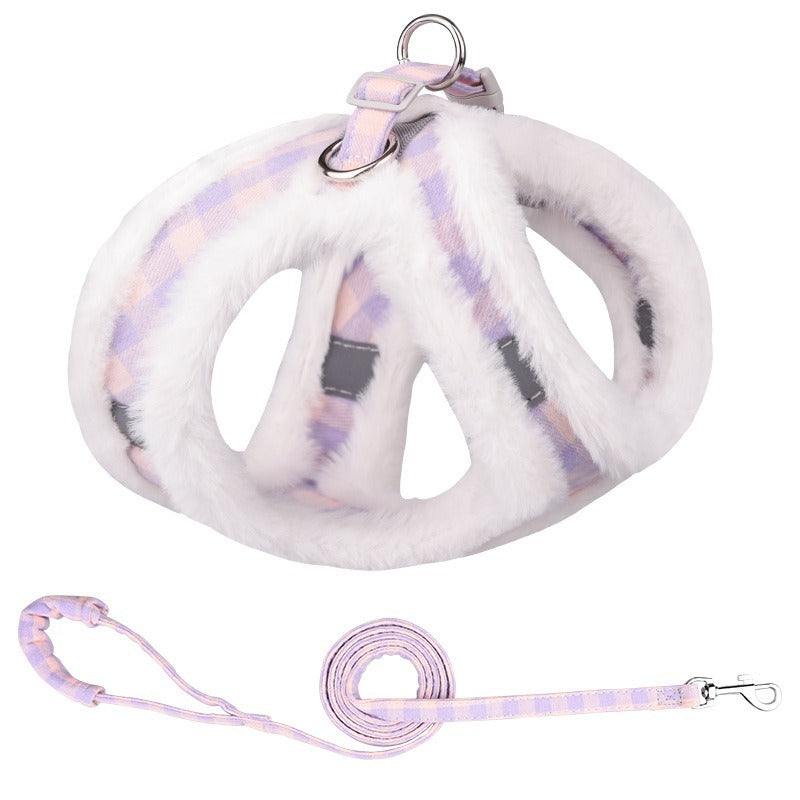 Warm Comfortable Velvet Adjustable Pet Dog Harness Leash Set