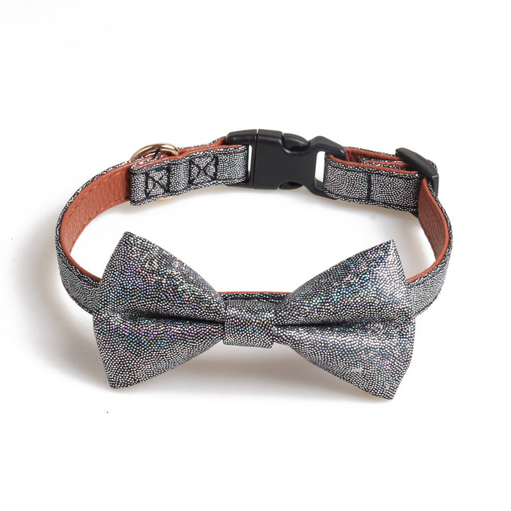 Shining Laser Magic Bronzing Bow PU Leather Pet Dog Cat Collar