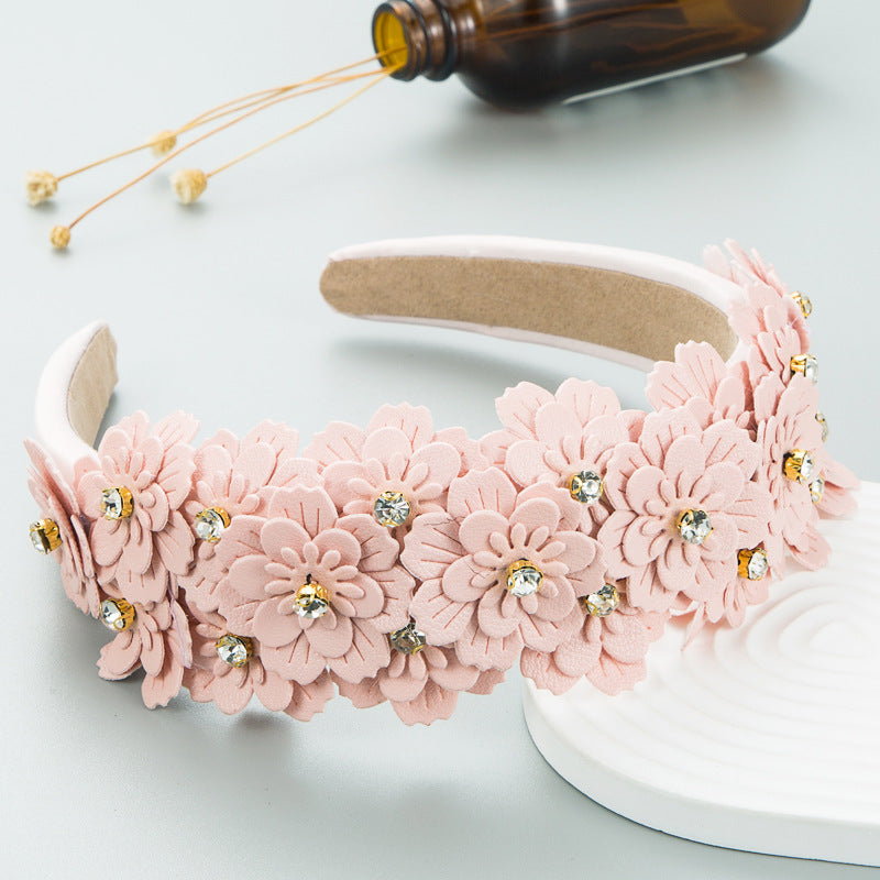 Colored Fabric Flower Glass Diamond Headband Hair Accessories Wholesale