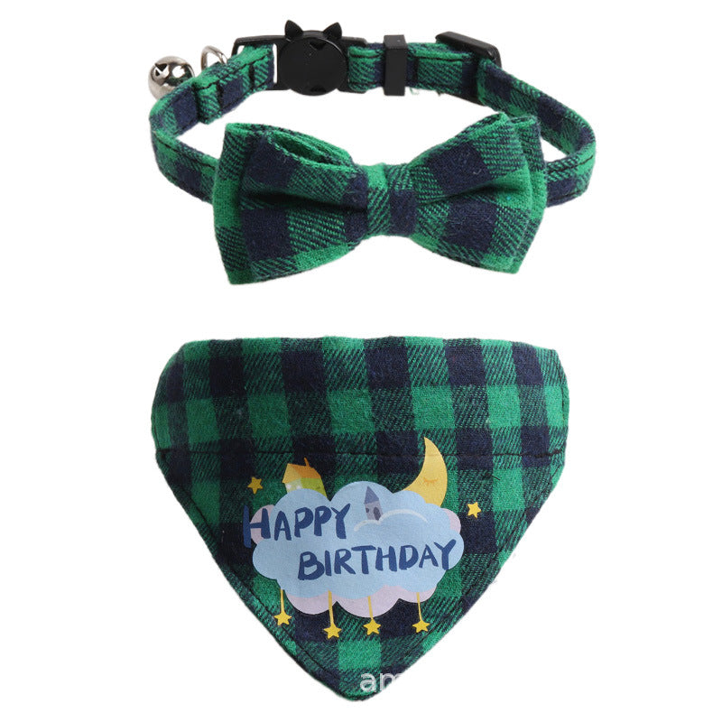 Birthday Party Cake Triangle Towel Saliva Bib Bow Pet Collar