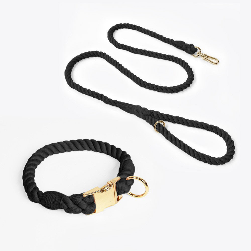 Hand-woven Cotton Nautical Knot Collar Dog Anti-Pull Leash Set