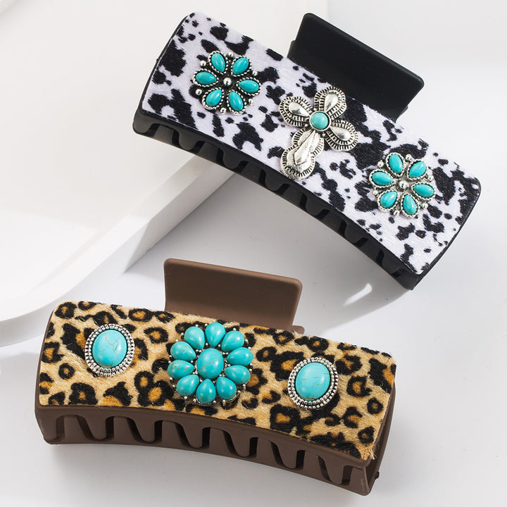 Leopard Print Grab Clip Turquoise Hair Claw Hair Accessories Wholesale