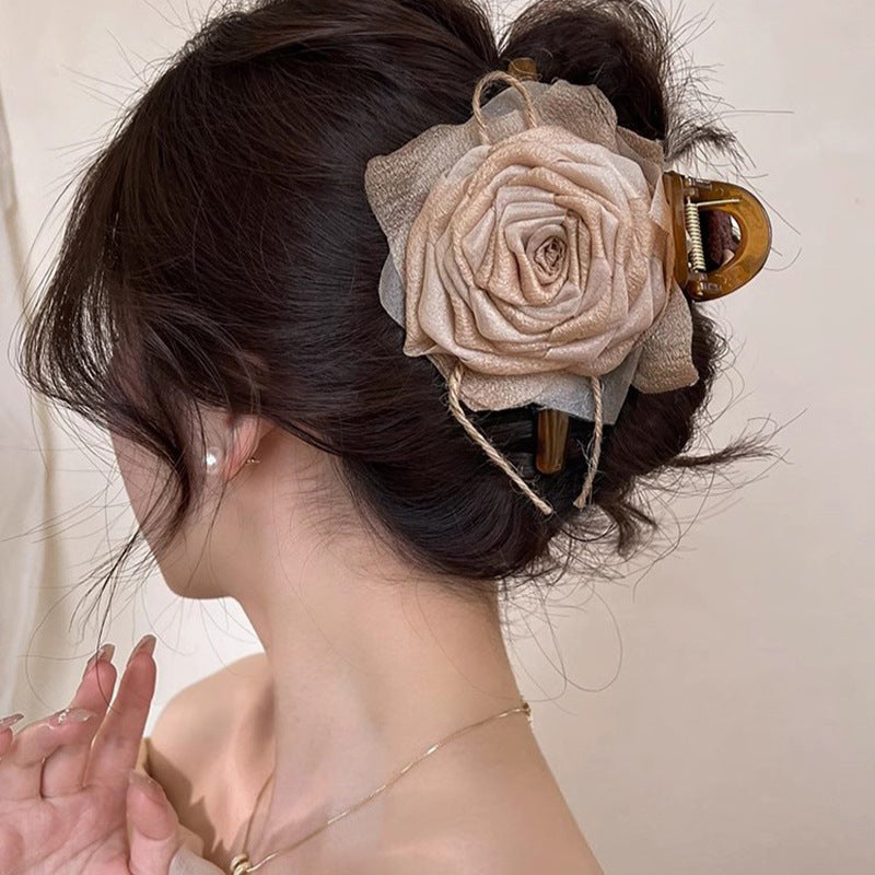 Elegant Fabric Rose Flower Grab Clip Hair Claw Hair Accessories Wholesale