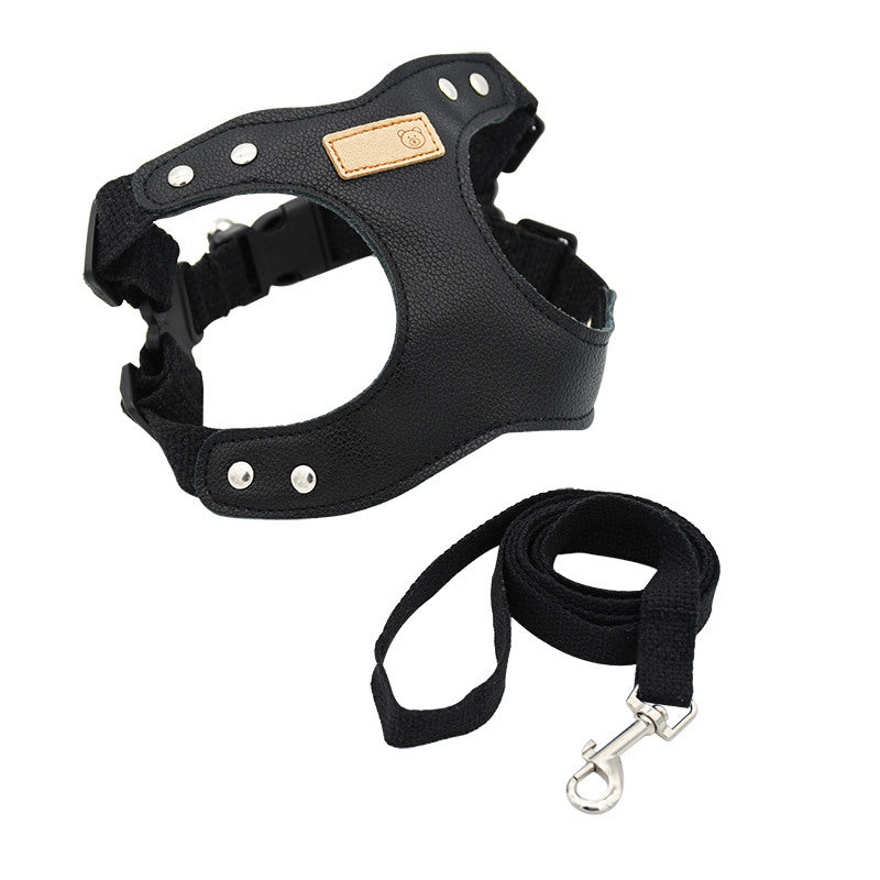 Soft PU Leather Dog Pet Comfortable No Choking Harness Leash Set