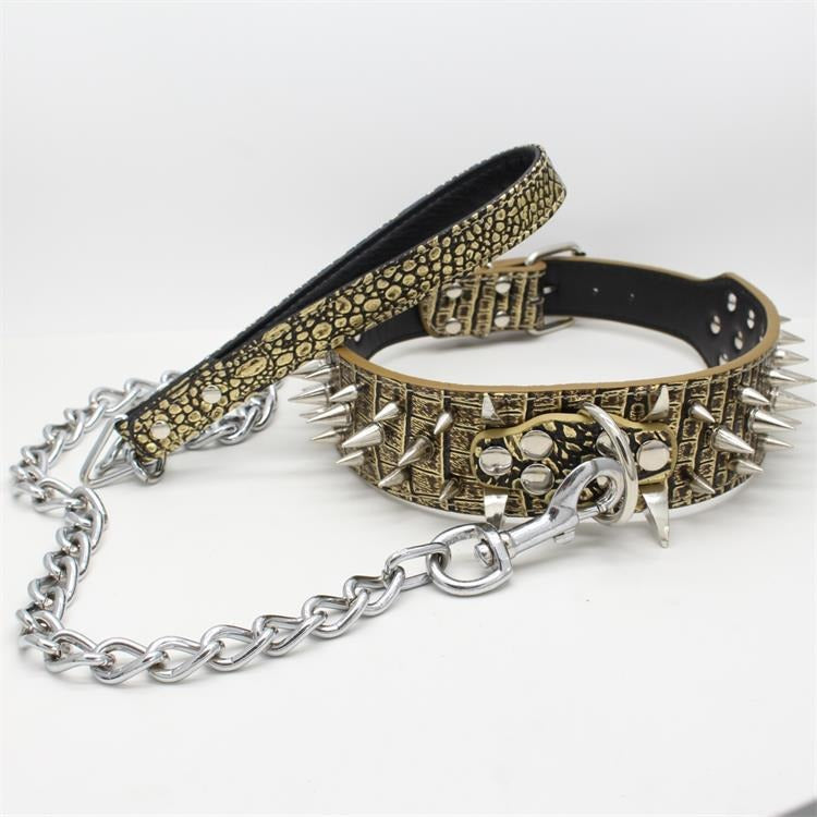 Spike Rivets Large Dog Adjustable Thick PU Leather Pet Collar