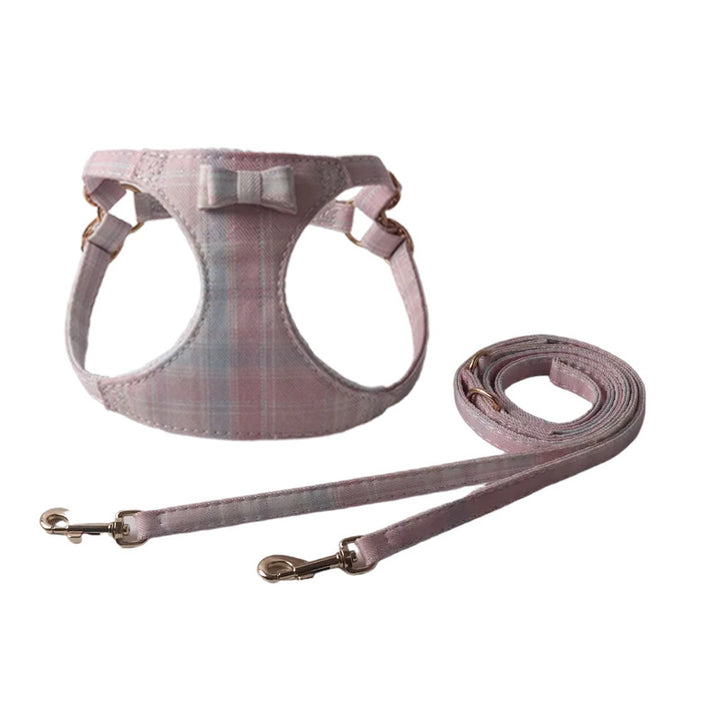 Breathable Mesh Plaid Fabric Pet Dog No Choking Harness Leash Set