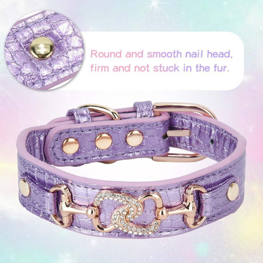 Inlaid Rhinestones Highlight PU Leather Adjustable Pet Dog Collar