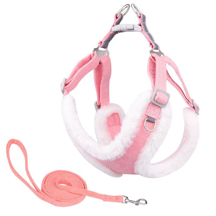Warm Fluff Soft Reflective Anti-Choking Pet Dog Harness Leash Set