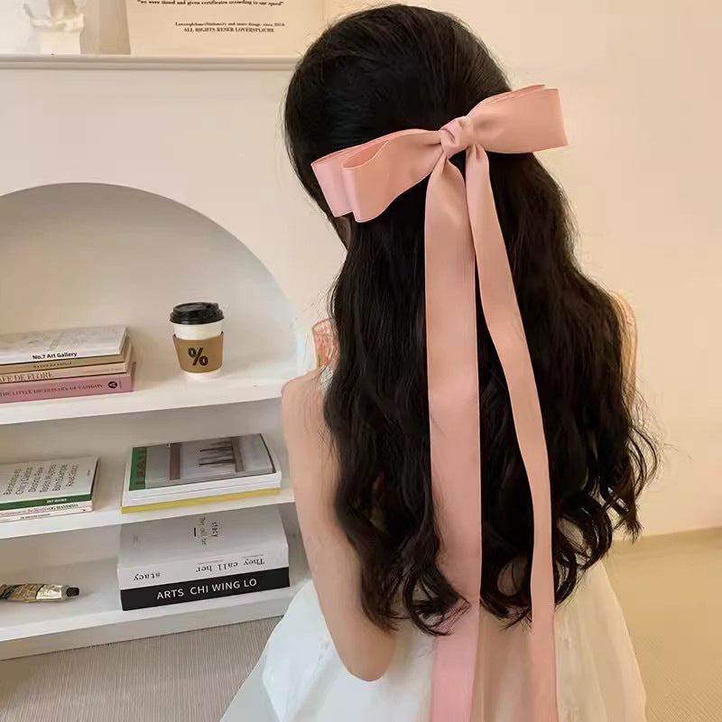 Pink Fabric Streamer Bow Spring Hair Clip Hair Accessories Wholesale