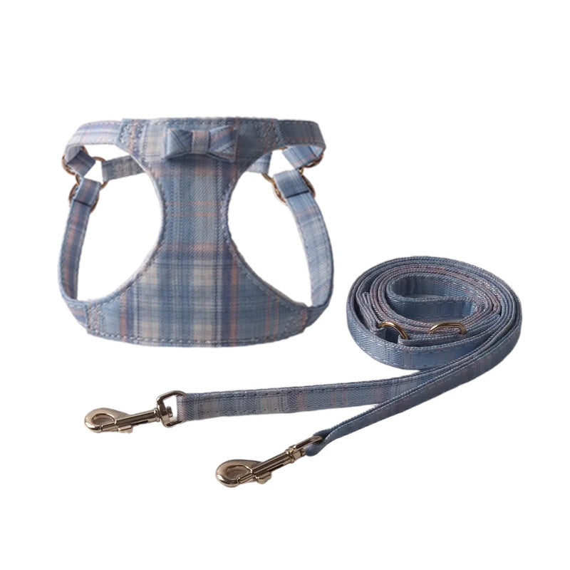 Breathable Mesh Plaid Fabric Pet Dog No Choking Harness Leash Set