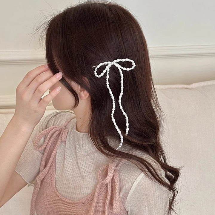 Long Pearl Fringed Bow Bangs Hair Clip Hair Accessories Wholesale