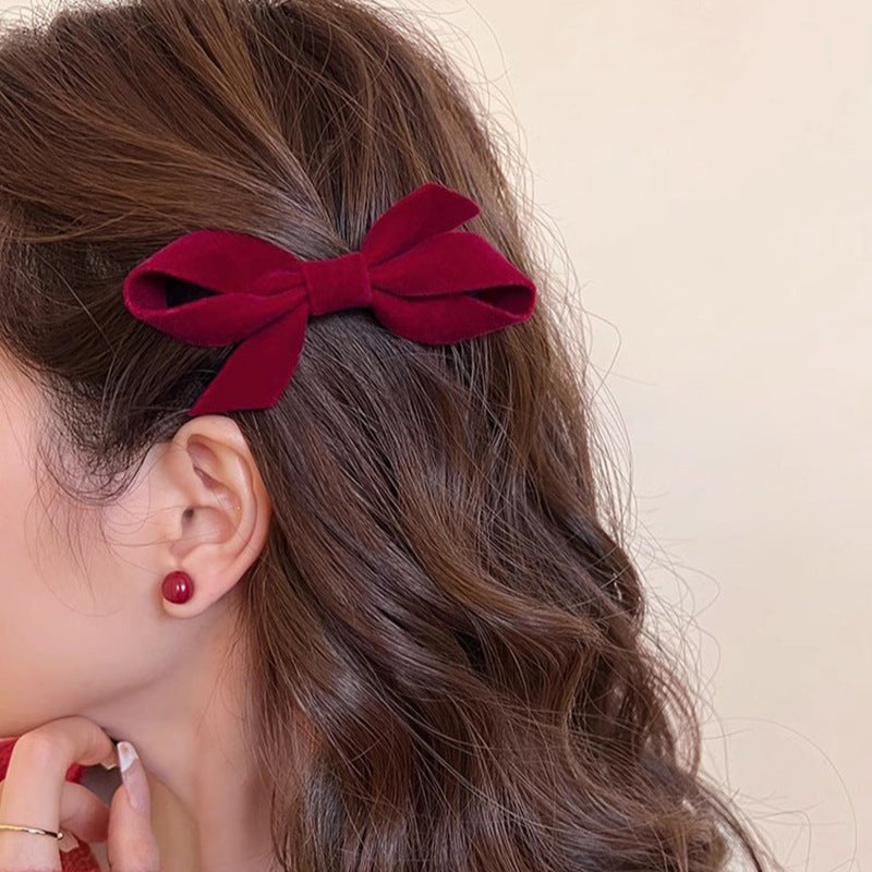 Christmas Red Velvet Bow Bangs Duckbill Hair Clip Hair Accessories Wholesale