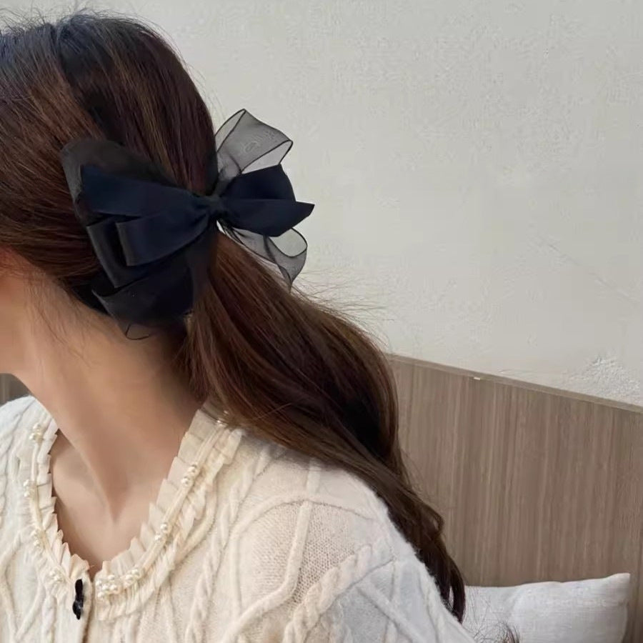 Black Mesh Multi-layer Bow Spring Clip Hair Clip Hair Accessories Wholesale