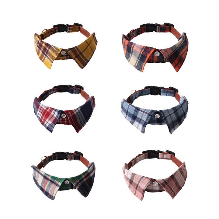 Plaid Fabric Leather Fake Collar Belt Buckle Pet Cat Collar