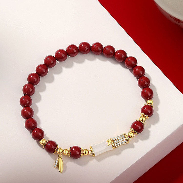 Hetian Jade Bamboo Cinnabar Amethyst Cinnabar Gold Beads New Bracelet Jewelry
