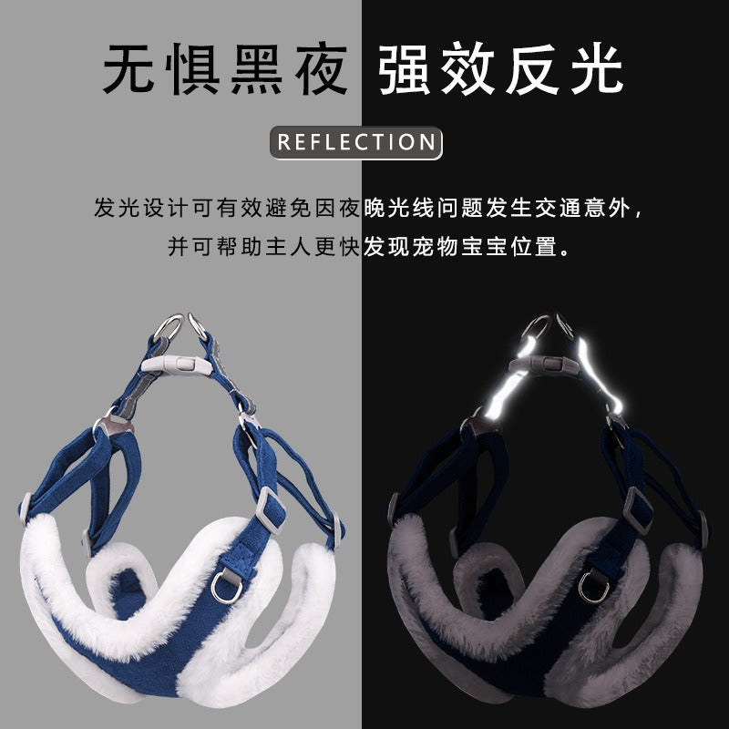 Warm Fluff Soft Reflective Anti-Choking Pet Dog Harness Leash Set