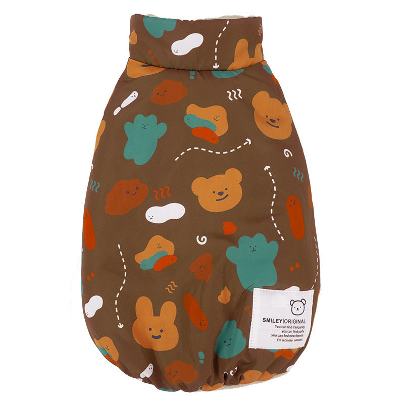 Warm Flannel Bear Printed Windproof Pet Small Dog Clothes Apparel