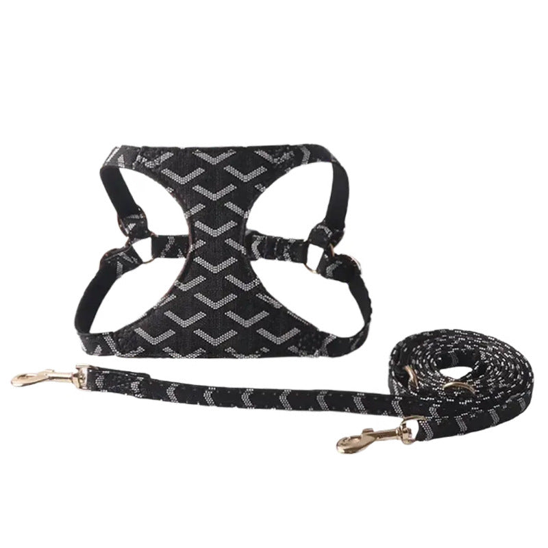 Rhombus Plaid Suede Nap Pet Dog No Choking Harness Leash Set