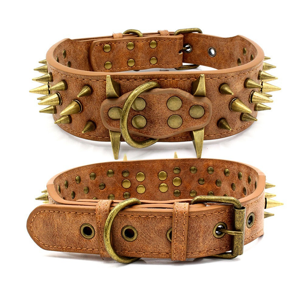 Bullet Rivet Large Dog Adjustable Retro PU Leather Pet Collar