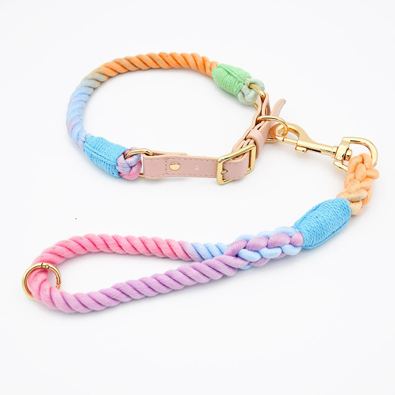 Woven Cotton Rope Close-fitting Short Anti-Pull Leash Collar Set