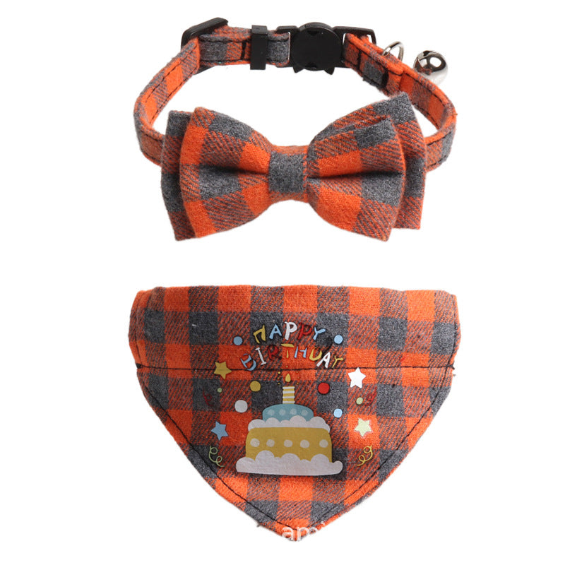 Birthday Party Cake Triangle Towel Saliva Bib Bow Pet Collar