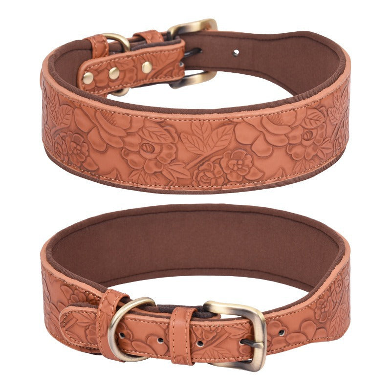 Embossed PU Leather Soft Sponge Lining Adjustable Pet Dog Collar
