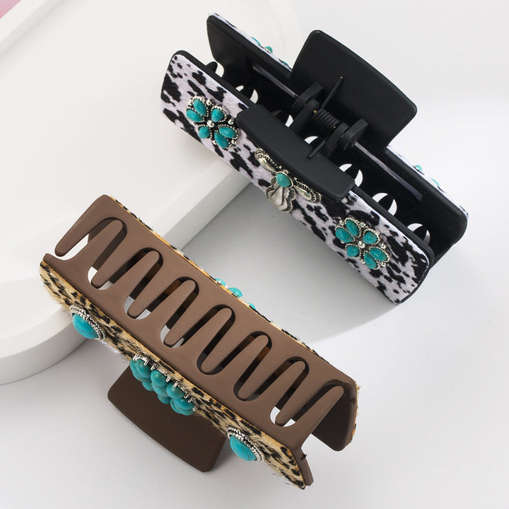 Leopard Print Grab Clip Turquoise Hair Claw Hair Accessories Wholesale