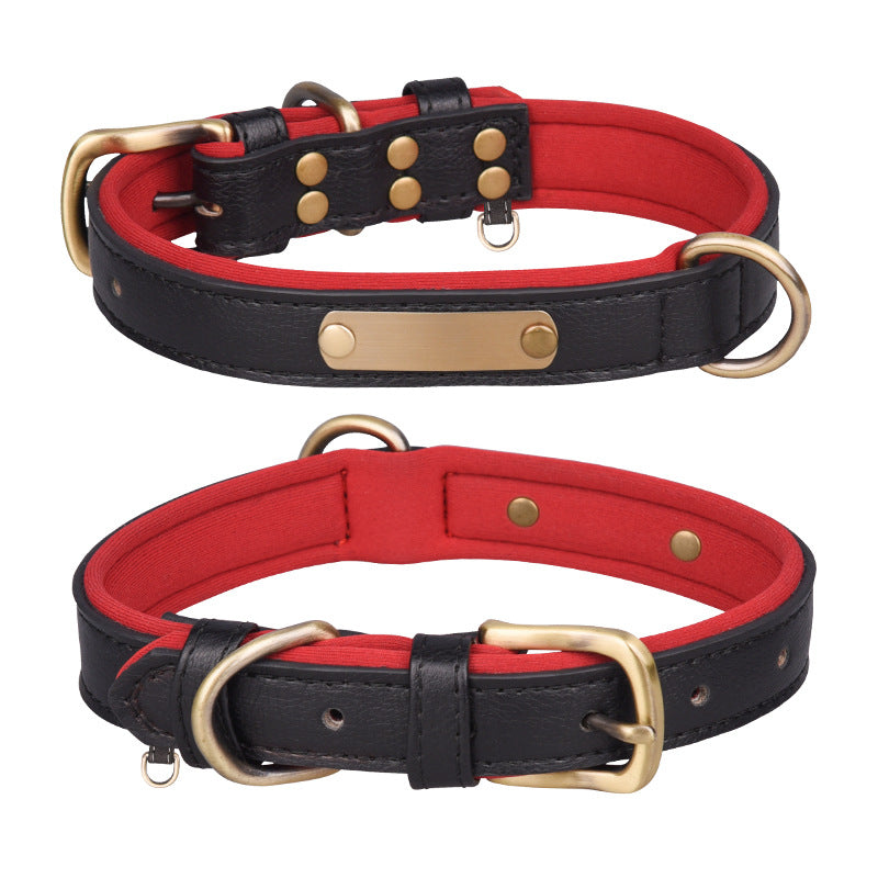 Double-layer PU Leather D-Ring Adjustable Belt Buckle Pet Collar