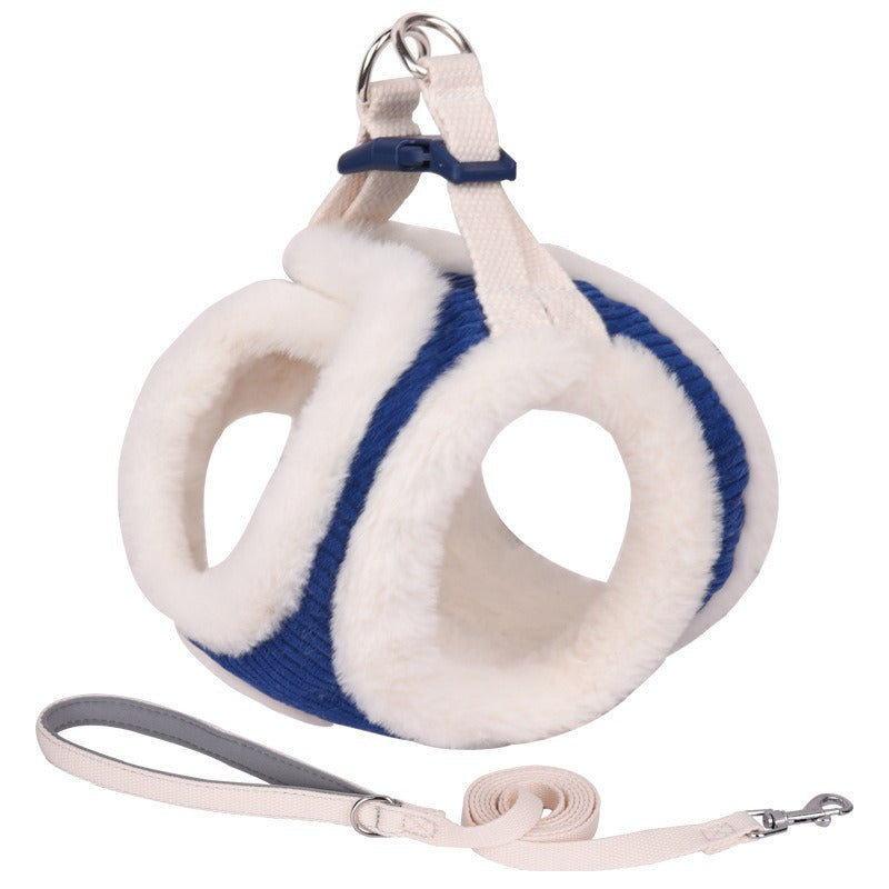 Imitation Rabbit Fur Corduroy Warm Pet Dog Harness Leash Set