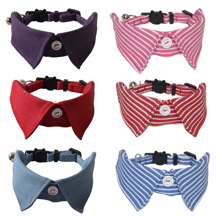 Striped Denim Series Fake Collar Belt Buckle Pet Cat Collar