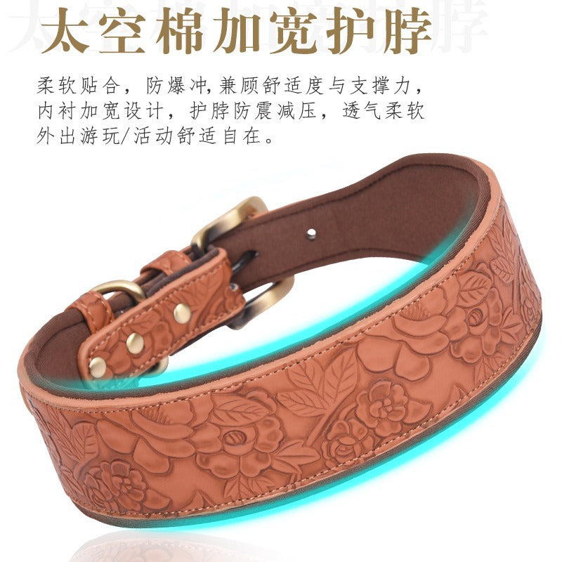 Embossed PU Leather Soft Sponge Lining Adjustable Pet Dog Collar