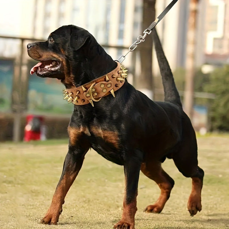 Bullet Rivet Large Dog Adjustable Retro PU Leather Pet Collar