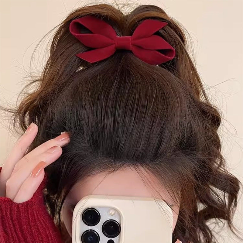 Christmas Red Velvet Bow Bangs Duckbill Hair Clip Hair Accessories Wholesale