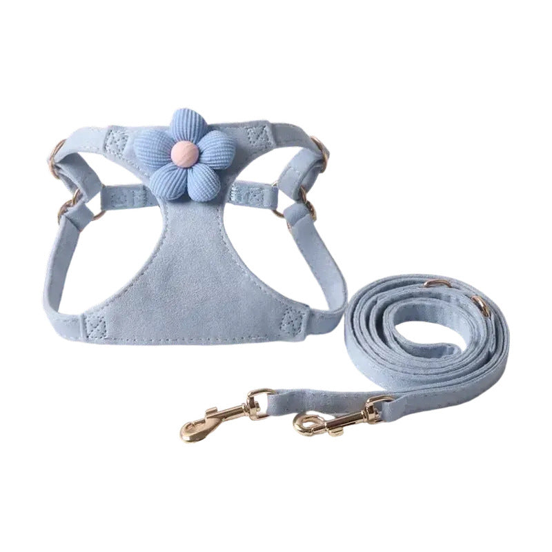 Candy Color Velvet Flower Pet Dog No Choking Harness Leash Set