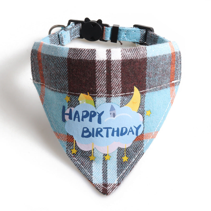 Plaid Birthday Triangle Towel Cotton Pet Saliva Bib Bow Collar